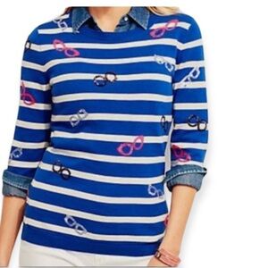 Talbots Sequined Glasses Novelty Striped Sweater